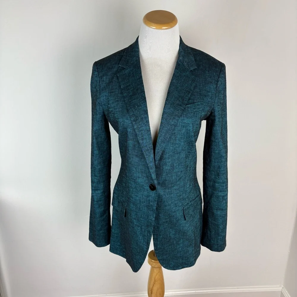 Theory 2 Piece Matching Linen One-Button Staple Blazer and Pants Blue Size 4/6 - Picture 2 of 11
